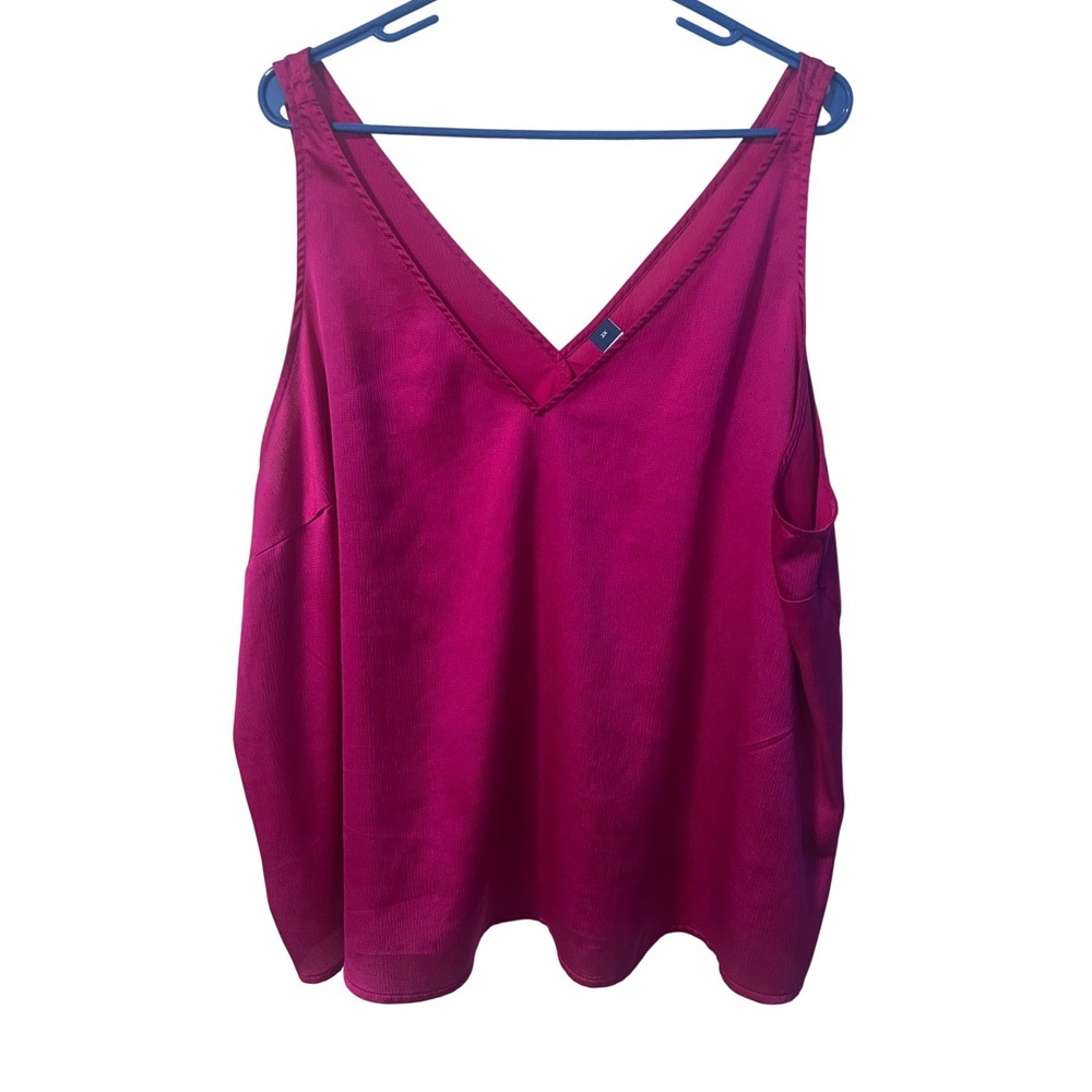 Old Navy Womens 3X Fuchsia Pink Double V-Neck Crepe Tank Top Sleeveless Blouse